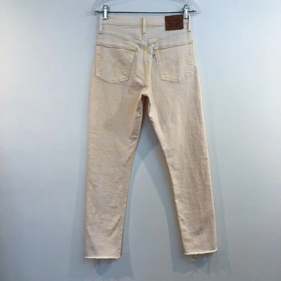 Levi's 501 High Waist Colorful Yellow Casual Denim Raw Hem Straight Leg Jeans 25 - Picture 6 of 10